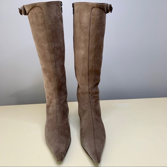 Prada Shoes - Prada Grey Suede Kitten Heel Knee Boots
